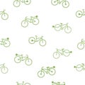 Seamless pattern with electric bike. Geen eco bicycle with plug background.